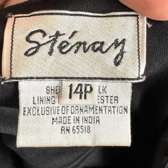 Vintage Stenay Black 100% Silk Chiffon Beaded Mini Dress Women's Size 12P - Picture 10 of 11